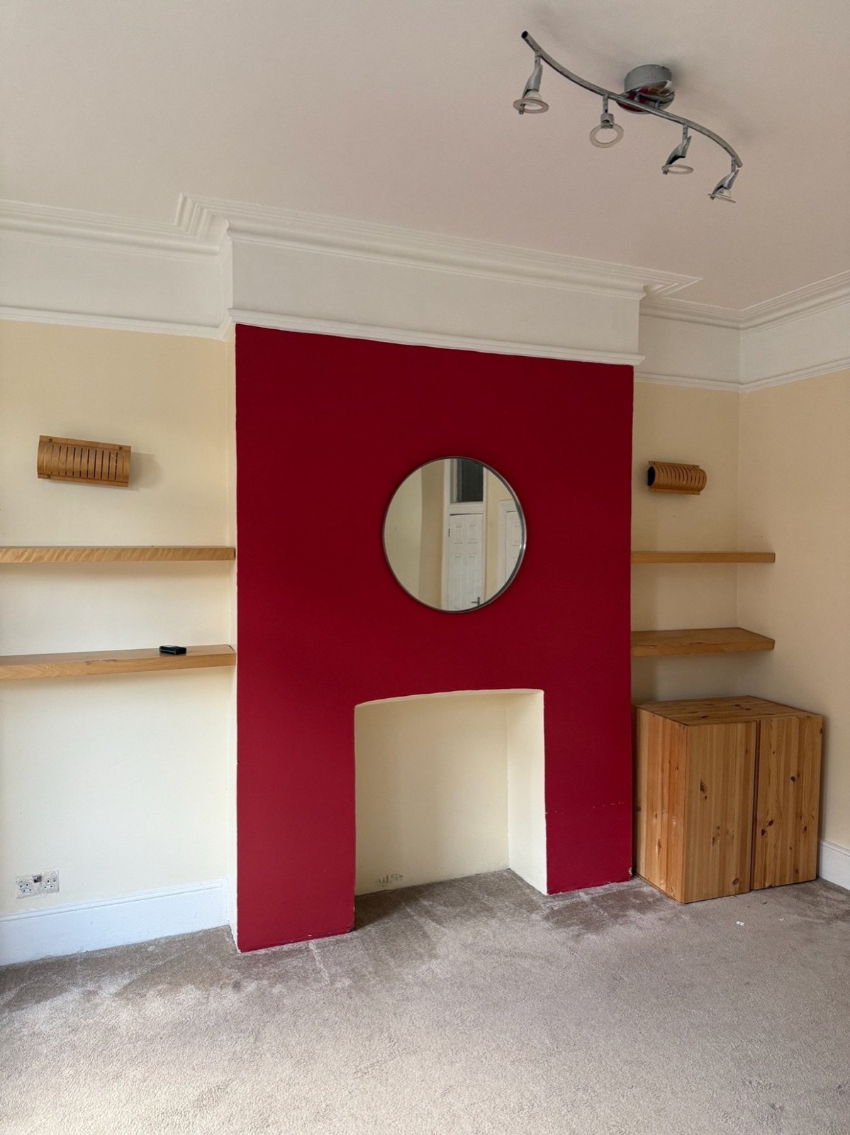 Reception room chimney breast and alcoves before refurbishment