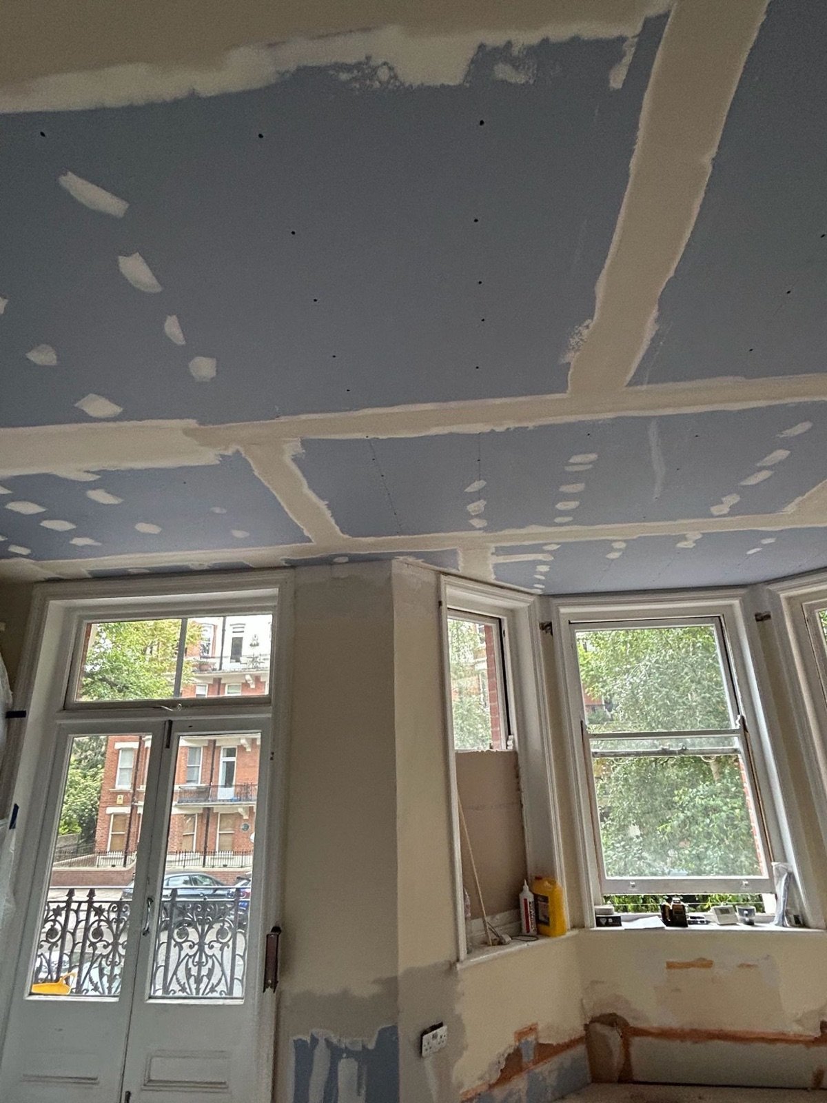New plasterboard ceilings taped and jointed