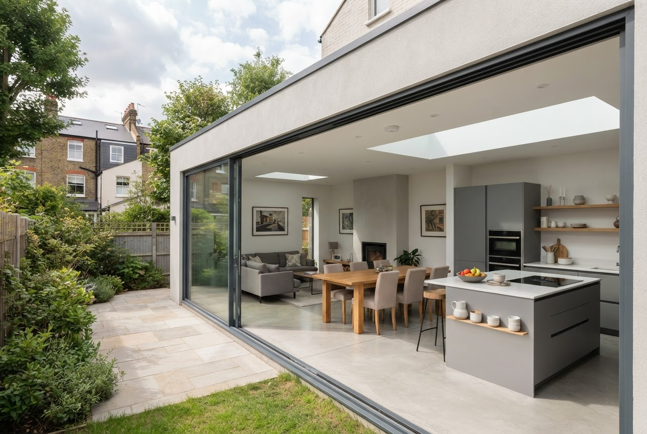 House extension example with completed exterior and interior works